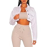 Women's Crop Top Jean Jacket Button Down Long Sleeve Cropped Denim Jacket Coat
