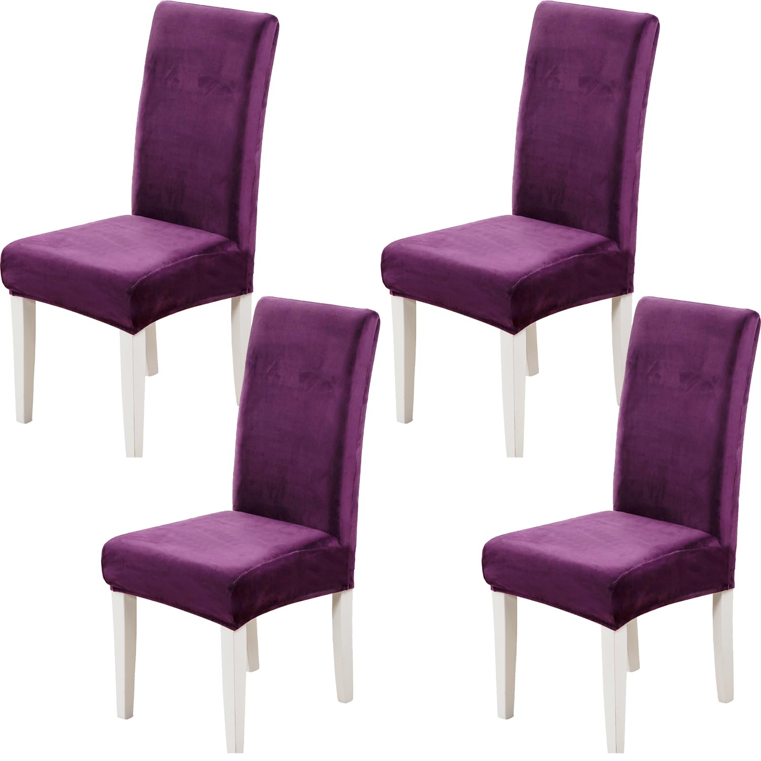 Xundefeng Soft Velvet Dining Chair Covers for Dining Room Set of 4 Pack Slipcovers Chairs Cover Stretch Slipcover, Purple