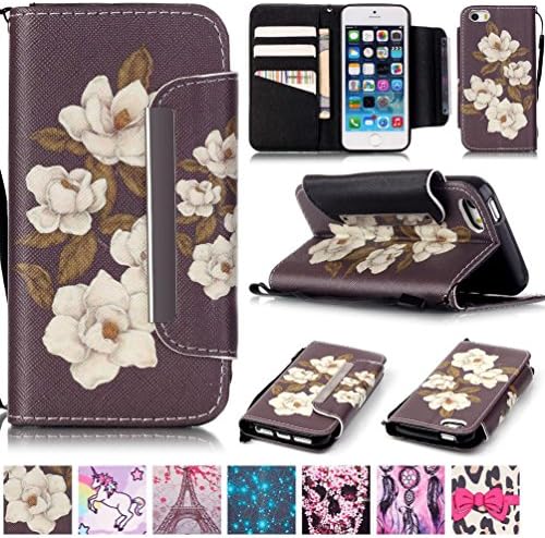 iPhone 5/5S/SE Case,Firefish [Kickstand] [Drop Proof] PU Leather Double Layer Protective Case with Magnetic Closure Wrist Strap for Apple iPhone 5/5S/SE-Begonia Flower