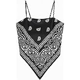 Women's Paisley Satin Bandana Tube Top Tie Back Adjustable Spaghetti Strap Sleeveless Boho Going Out Scarf Tops
