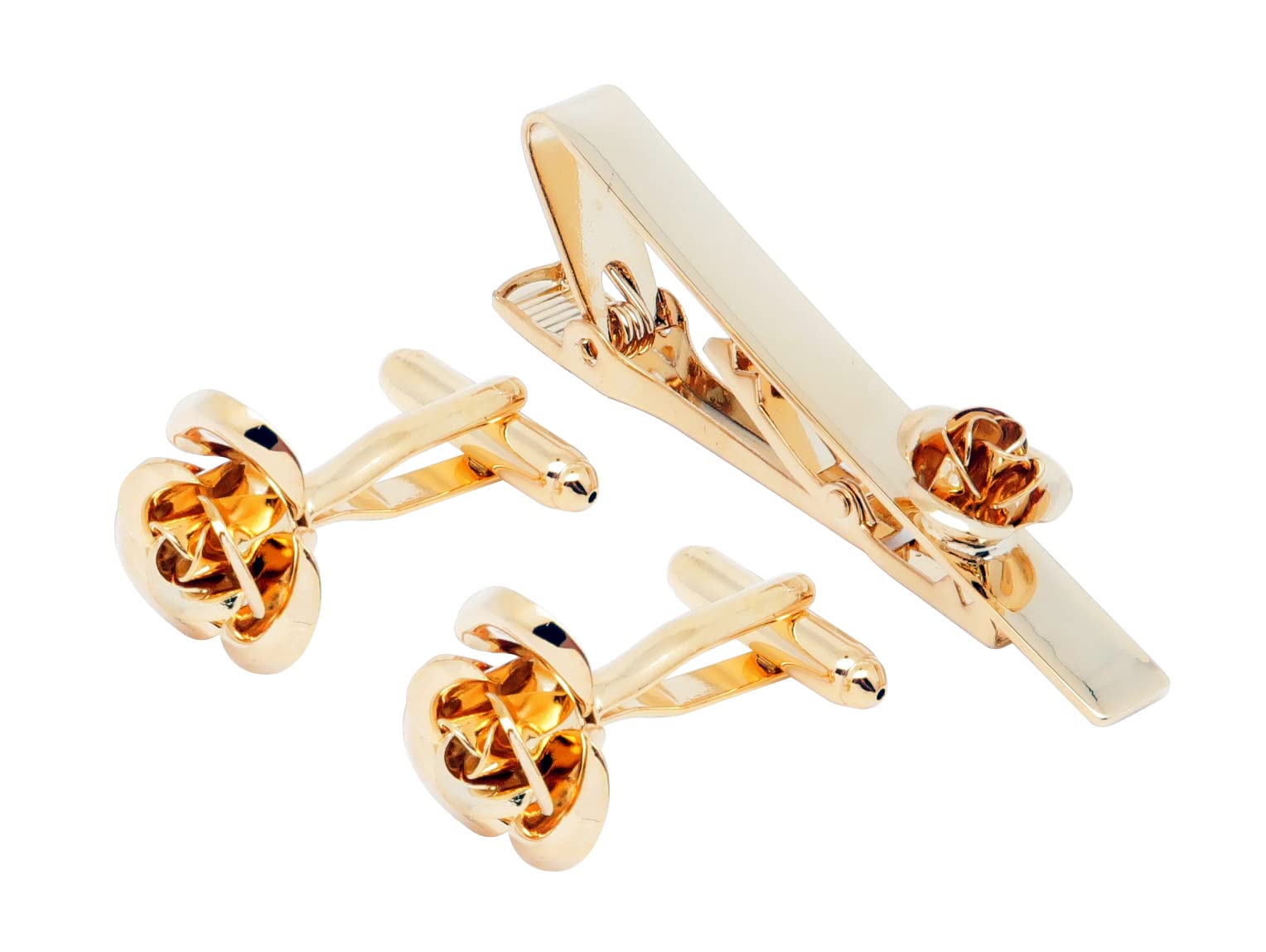 Jonwo Rose Gold Cufflinks and Tie Clip Set for Men - Wedding, Business, or Special Occasions