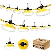 JC-LGL LED Construction String Light 100FT, 130W 16000Lm Industrial LED String Work Lights with 10 Bulbs, Linkable 5000K Super Bright Temporary Lighting for Construction Site, Job Site, Work Site