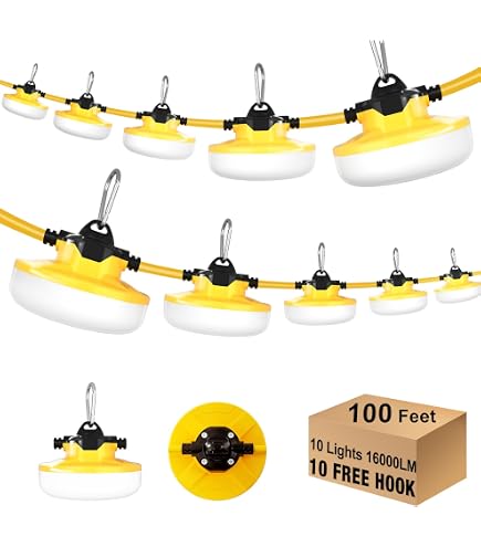 100FT Construction String Lights – 10,000 Lumens, 100W, Connectable, Waterproof