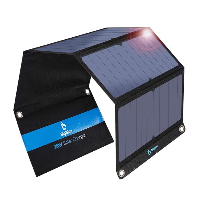 BigBlue 3 Ports 28W Panneau Solaire Portable(2 USB &1 Type C), Chargeur