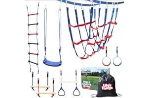 Lily's Things Double Slackline Obstacle Course for Kids | 110 Foot Line Ninja Warrior Obstacle Course Patented Double Line Design Unique Outdoor Ultimate Playground Climbing Challenge - Cargo Net Set