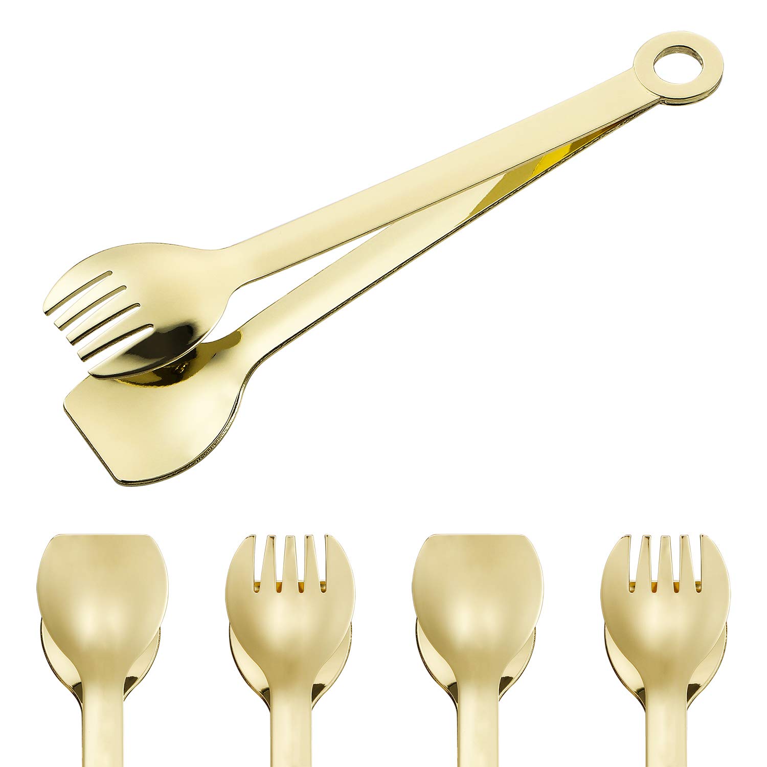 MSY BIGSUNNY Set of 4 Gold Plated Small Serving Tongs - Mini Stainless Steel Appetizer Tongs, 6 Inches (15.2cm, Golden) — image 1
