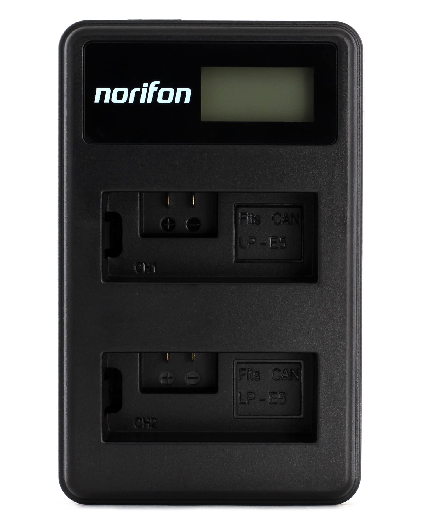 Norifon LP-E5 Dual Channel LCD USB Charger for Canon EOS 1000D, EOS 450D, EOS 500D, EOS Kiss F, EOS Kiss X2, EOS Kiss X3, EOS Rebel T1i, EOS Rebel XS, EOS Rebel Xsi Camera and More