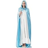Women’s Princess Cape with Hood Light Blue Fairy Costume Hooded Cloak with Ribbon Adult Costume Christmas Halloween Cosplay