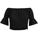 Zeagoo Women Casual Off Shoulder Crop Top Bell Sleeve Boho Ruffle Blouse Shirt
