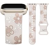 Witzon Floral Band Compatible with Apple Watch Bands For Women 41mm 40mm 38mm 42mm 44mm 45mm 46mm 49mm, Engraved Cute Flower Soft Silicone Strap for iWatch Series 11 10 9 8 7 6 5 4 3 2 1 SE Ultra