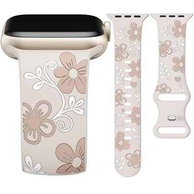Witzon Floral Band Compatible with Apple Watch Bands For Women 41mm 40mm 38mm 42mm 44mm 45mm 46mm 49mm, Engraved Cute Flower Soft Silicone Strap for iWatch Series 11 10 9 8 7 6 5 4 3 2 1 SE Ultra