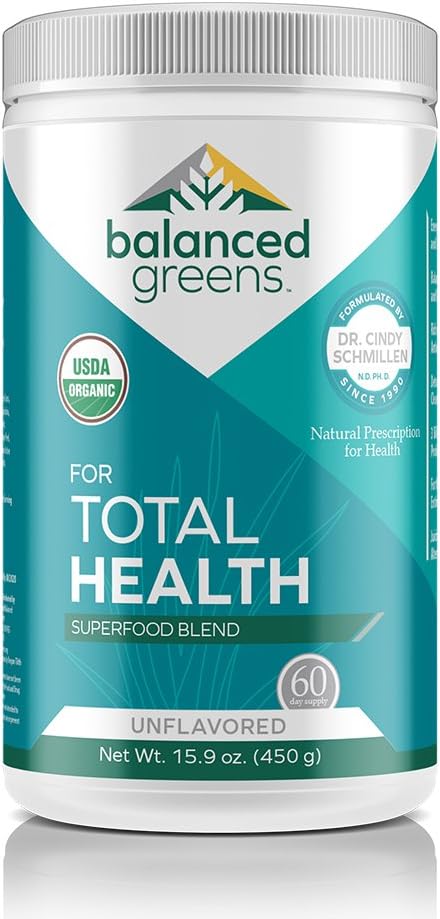 Total Health Organic Greens Powder Superfood by balanced greens, Boost Immunity, Digestion, Alkalize, Detox, Gluten Free Raw Vitamins & Minerals, Probiotics, Unflavored-60 Servings