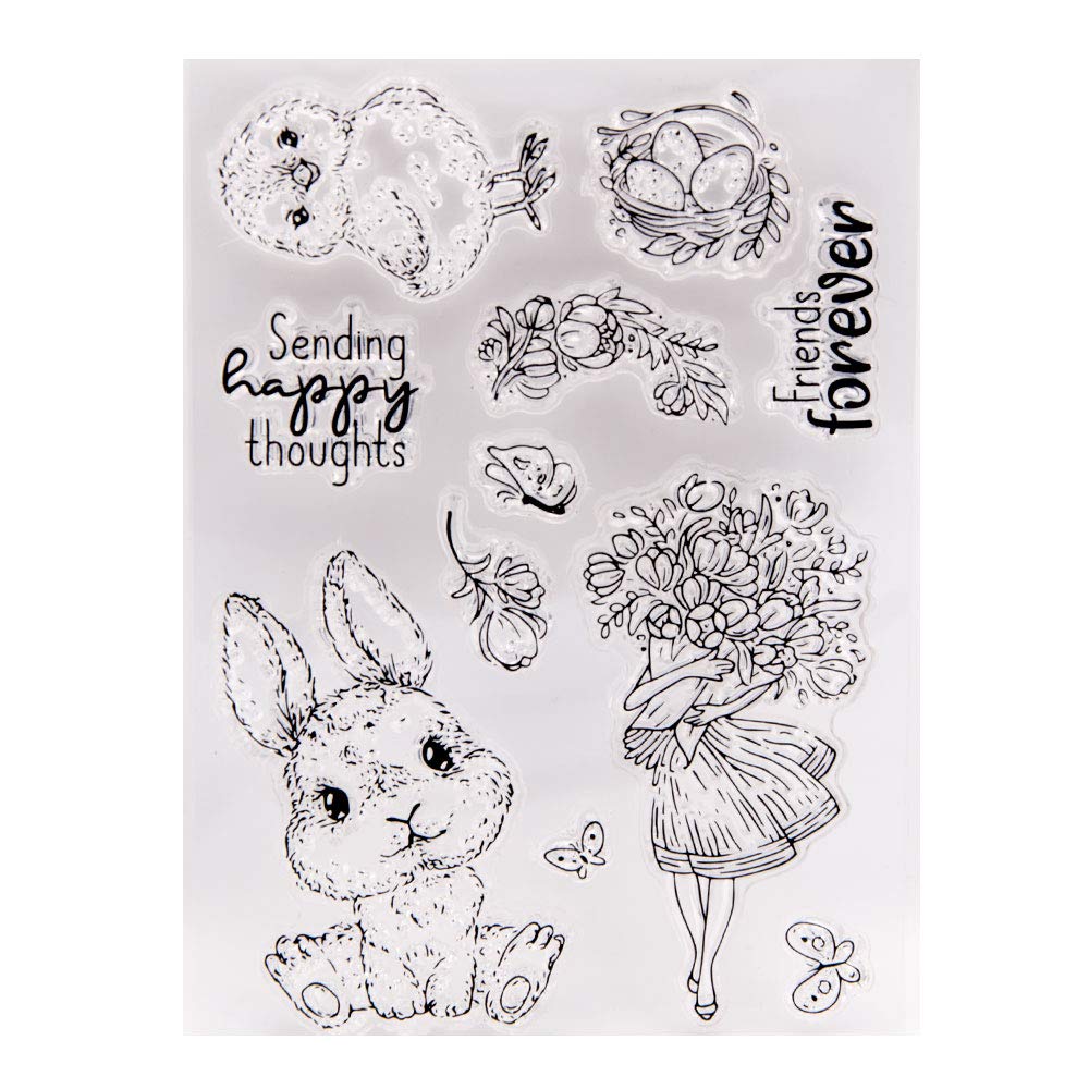 Welcome to Joyful 1pcs Friends Forever Rabbit Love Easter Clear Stamp for Card Making Decoration and Scrapbooking 10.5x14.5cm