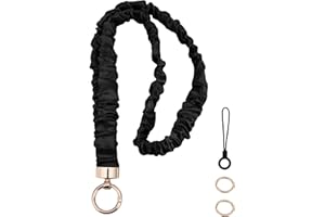 Stretchy Scrunchie Lanyard, Cute Neck Stretchy Lanyards with 2 Rings and 1 Mobile Phone Strap for ID Badges Keys Retractable 