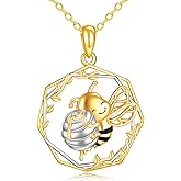 LUHE Bee Necklace 925 Sterling Silver Honeycomb Cute Flower Pendant Necklaces for Women Gifts for Her Women