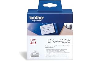 Brother DK-44205 Label Roll, Removable Continuous Length Paper, Black on White, 62 mm (W) x 30.48 m (L), Brother Genuine Supplies