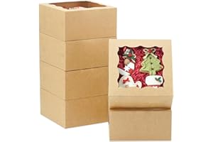 XINHPKGG 50 Pack Cookie Boxes 6x6x3 Inch Bakery Boxes with Window Treat Box Dessert Box for Macaron Mini Cake Chocolate Covered Strawberries Pastry -Brown
