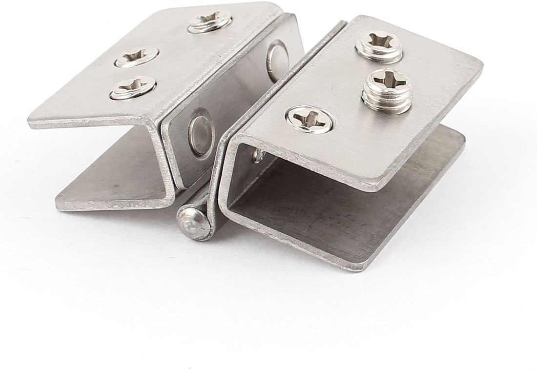Sourcingmap Shower Door Metal Glass-to-Glass Clamp Clip Hinge for 8mm - 10mm Glass, Silver