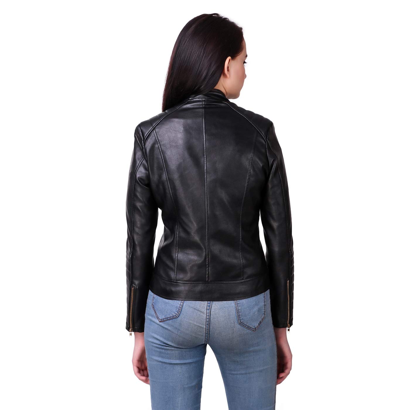 leather retail woman black color faux leather jacket