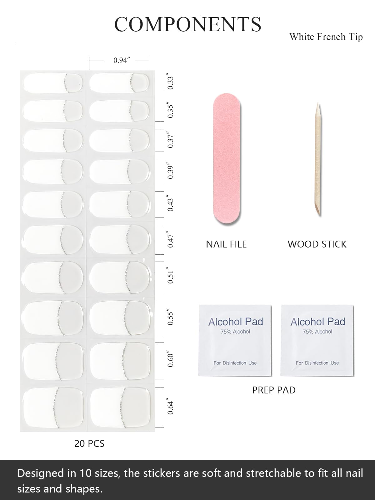 AutyaMee Semi Cured Gel Nail Strips (A White French Tip), Clear Base, 20 Pcs Gel Nail Wraps, Stickers, UV Light Required, Salon Quality, Long Lasting - Image 3