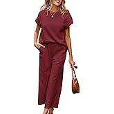SHEWIN Womens Two Piece Spring Outfits Sweatsuits Casual Pullover Tops and Wide Leg Sweatpant Lounge Sets