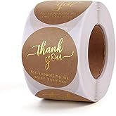 AYSOW 2 inch Thank You for Supporting My Small Business Stickers, 500 Round Labels with 3 Designs, Brown Adhesive Stickers Roll with Gold Font Thank You for Business, Used on Bags, Boxes and Envelope