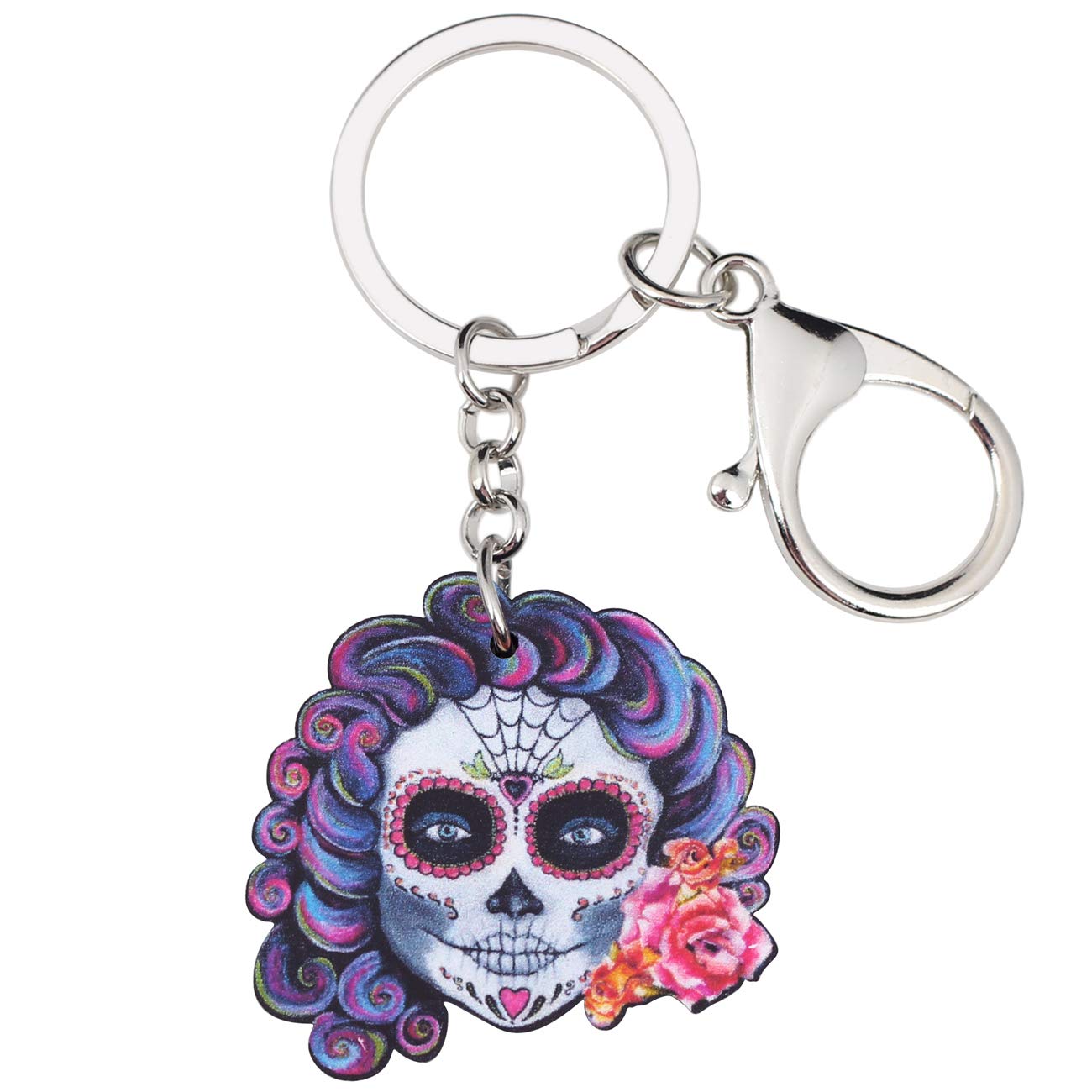 BONSNY Acrylic Halloween Skull Keyring Ghost Keychain Jewellery For Women Girl Car Bags Charm Gift (Purple)