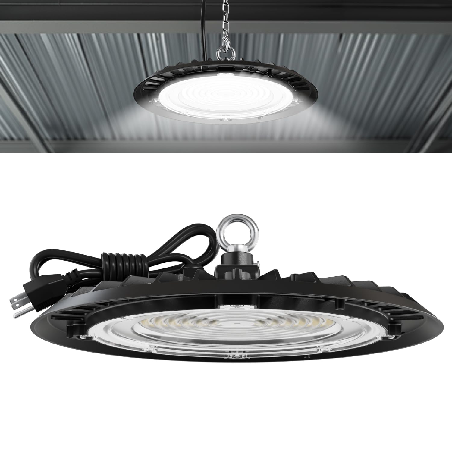Photo 1 of Sunco UFO LED High Bay Light, Shop Lights for Warehouse, Plug & Play, 19500 LM, 150W, 6000K Daylight Deluxe, Power Cord Included, IP65 Waterproof Shatterproof Fixture UL.