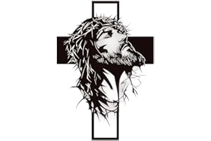 Metal Jesus and Cross Wall Art: Christian Home Decor, Modern Black Metal Wall Cross for Living Room, Church or Hallway, Faith