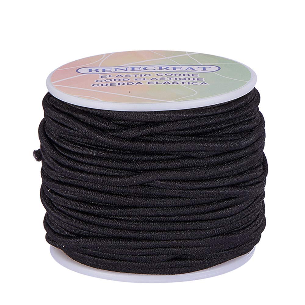 BENECREAT 3mm 22 Yard Elastic Cord, Jewelry Making Beading Cord, Stretch Thread Wire Fabric Crafting String Rope Bungee Cord for DIY Crafts Bracelets Necklaces, Black