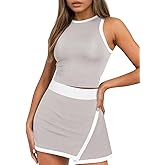 Fisoew Womens 2 Piece Athletic Tennis Golf Outfits Sleeveless Tank Tops High Waisted Workout Skirt Skort Sets Tracksuits