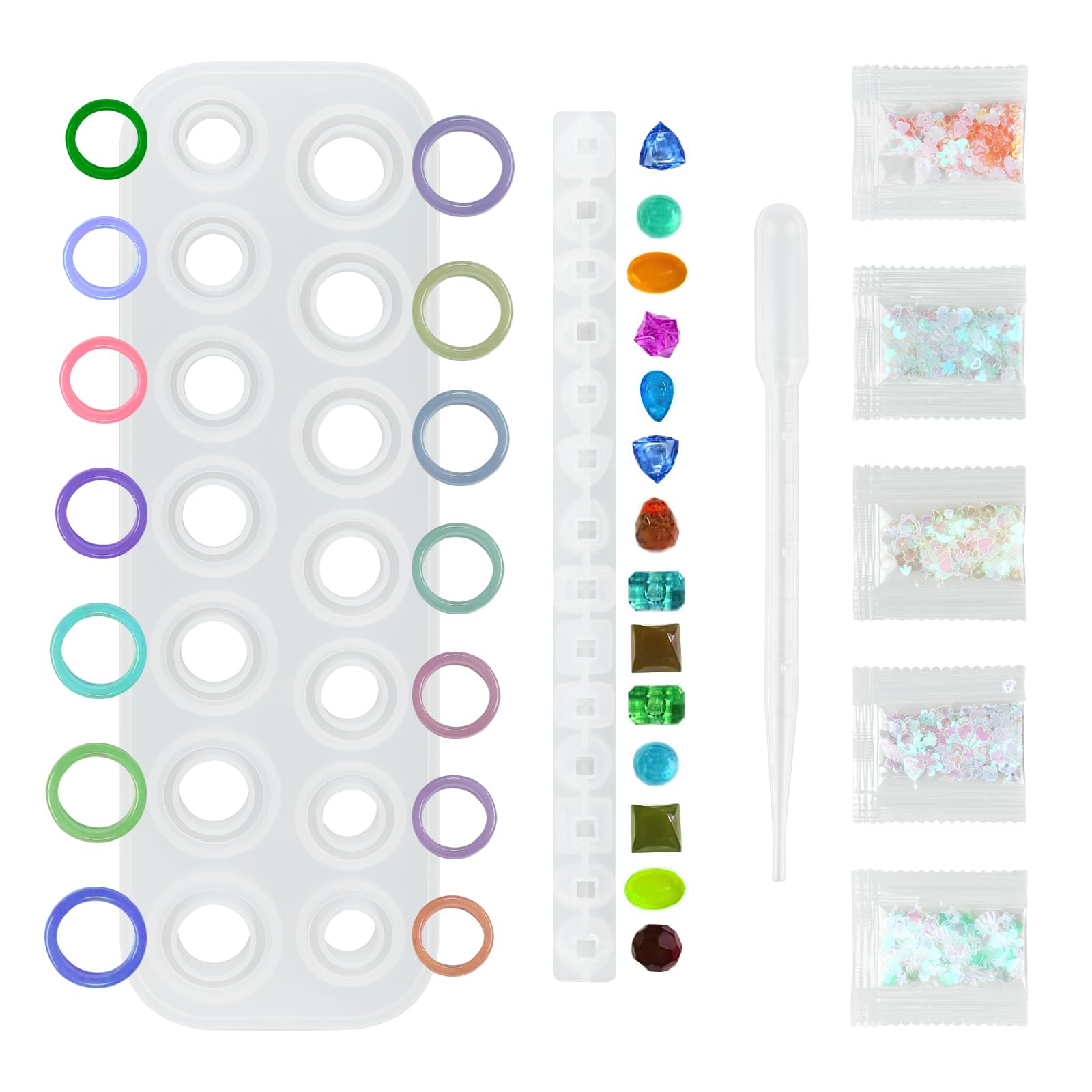 GUOYIHUA Ring Silicone Mould Set, DIY Rings Epoxy Resin Silicone Moulds & Gemstone Silicone Mould, DIY Rings for DIY Finger Rings, Diamond Earrings, Pendants and Jewellery Crafts Making