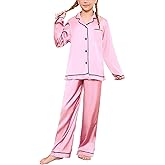 QPANCY Kids Satin Pajamas Sets Silk Pjs for Girls Ruffle Long Sleeve Button Down Sleepwear 2 Piece Loungewear Clothes Set