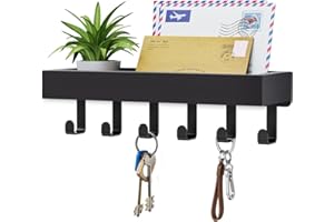 ROPALINS Key Holder Wall Mount Adhesive Magnetic - Hanging Key Hooks with Mail Organizer for Wallet House Accessories - Keys Hanger Rack with Shelf for RV Camper Entryway Door Home Living Room Decor Black