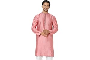In-Sattva Men's Vertical Pleat Embroidered Banded Collar and Placket Kurta Tunic