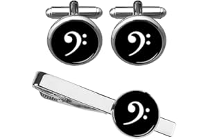 ZUNON Music Cufflinks Music Note Bass Clef & Tie Clip Musician Teacher Student Graduation Party Mens Shirt Cuff