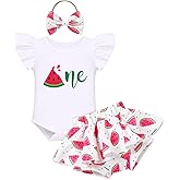 IMEKIS Baby Girls 1st Birthday Outfit Sunflower Peach Romper + Ruffled Shorts + Headband Set for Cake Smash Photo Shoot