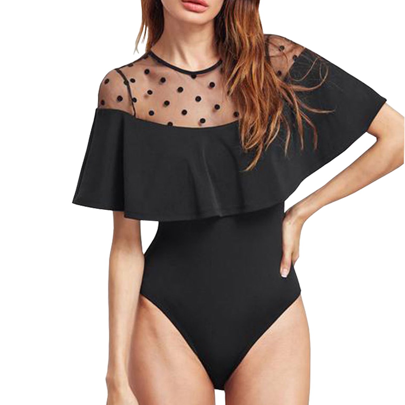 Yyicool Women Jumpsuits Short Sleeve Off Shoulder Ruffle Bodysuit Leotards Rompers Jumpsuits Junior Romper