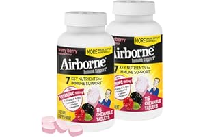 Airborne 1000mg Vitamin C + Zinc Immune Support Supplement Chewable Tablets, Very Berry Flavor with Powerful Antioxidants Vitamins A C & E, 116 Chewable Tablets (2 Pack)