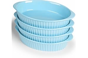 LEETOYI Porcelain Small Oval Au Gratin Pans,Set of 4 Baking Dish Set for 1 or 2 person servings, Bakeware with Double Handle 