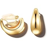 Gold Clip On Earrings for Women, Trendy Non Pierced Earrings Gold Chunky Small Huggie Hoops for Women Jewelry Gift