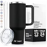 tweevo 40 oz Tumbler With Handle and Straw Made of Stainless Steel - Double Wall Vacuum Insulated Tumbler With Lid - Sweat Proof Easy Grip, BPA-Free, Dishwasher Safe Tumbler (Black)
