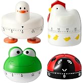 Amylove 4 Pcs Cute Mechanical Kitchen Timer Farm Animals 60 Minutes | Manual Windup with Loud Alarm, Ideal for Cooking Baking Fitness Beauty, Adorable Animal Design Decor for Adults