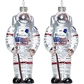 Set of 2 Blown Glass Astronaut Christmas Ornament, Hand Blown Glass Spaceman Astronaut Ornaments for Christmas Tree