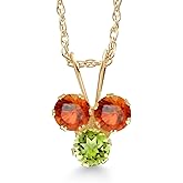 Gem Stone King 14K Yellow Gold Orange Sapphire and Green Peridot 3-Stone Pendant Necklace For Women (0.44 Cttw, Gemstone September Birthstone, Round 3MM, 18 Inch Chain)