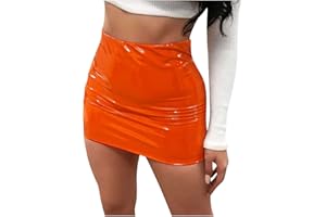 NaRHbrg Micro Mini Skirt for Women Girls Sexy Bright Leather Skirts Bodycon Slim A-line Skirt Evening Party Clubwear