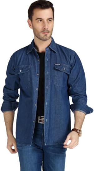 Amazon ニカ メンズ デニム シャツ 半袖 コート トップス シンプル アウター 秋 冬 メンズ カジュアル おしゃれ シャツ デニム ワイシャツ ストレッチ カットソー メンズ 通販