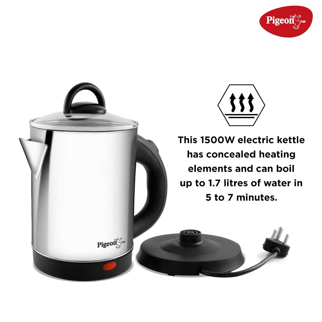 Pigeon by Stovekraft Quartz Electric Kettle with Stainless Steel Body, 1.7 litres with 1500 Watt