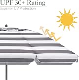CHRISTOW 2m Beach Umbrella Tilting Parasol UV 30+ with Bag Grey/White view 4