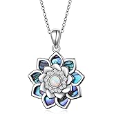 JZMSJF S925 Sterling Silver Lotus Necklace Opal Pendant Necklace Lotus Flower Jewelry Gift for Women